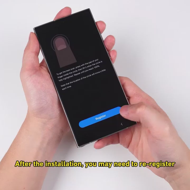 Al finalizar, registra un nuevo patrón de huella para auementar la sensibilidad de la pantalla con la lámina instalada.
